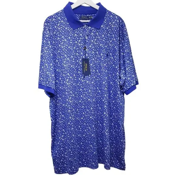 NWT POLO RALPH LAUREN Classic Floral SS Polo Shirt Men's 2XLT in Blue & White - Picture 1 of 8